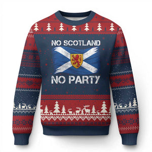 No Scotland No Party Saltire Flag Lion Rampant Crest Ugly Christmas Sweater Game Day Soccer Fans Football Tournament