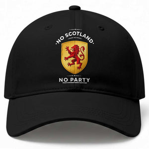 No Scotland No Party Gold Heraldic Shield Red Lion Rampant Baseball Cap Game Day Soccer Fans Football Tournament