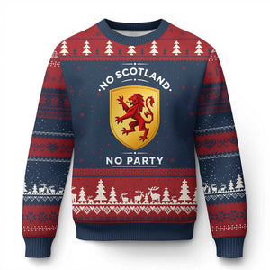 No Scotland No Party Gold Heraldic Shield Red Lion Rampant Ugly Christmas Sweater Game Day Soccer Fans Football Tournament