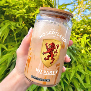 No Scotland No Party Gold Heraldic Shield Red Lion Rampant Glass Can Game Day Soccer Fans Football Tournament