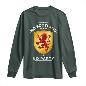 No Scotland No Party Gold Heraldic Shield Red Lion Rampant Long Sleeve Shirt Game Day Soccer Fans Football Tournament