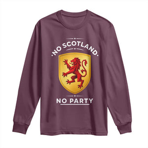 No Scotland No Party Gold Heraldic Shield Red Lion Rampant Long Sleeve Shirt Game Day Soccer Fans Football Tournament