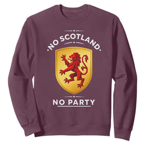 No Scotland No Party Gold Heraldic Shield Red Lion Rampant Sweatshirt Game Day Soccer Fans Football Tournament