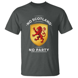 No Scotland No Party Gold Heraldic Shield Red Lion Rampant T Shirt Game Day Soccer Fans Football Tournament