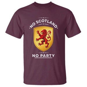 No Scotland No Party Gold Heraldic Shield Red Lion Rampant T Shirt Game Day Soccer Fans Football Tournament