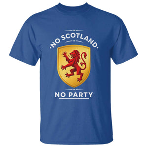 No Scotland No Party Gold Heraldic Shield Red Lion Rampant T Shirt Game Day Soccer Fans Football Tournament