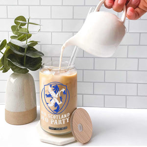 No Scotland No Party Distressed Shield Saltire Cross Glass Can Vintage Football Fans Game Day