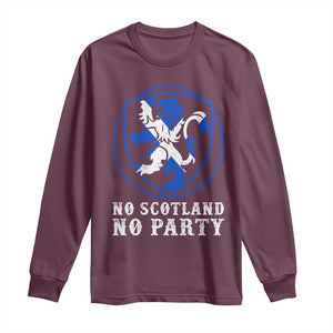 No Scotland No Party Distressed Shield Saltire Cross Long Sleeve Shirt Vintage Football Fans Game Day