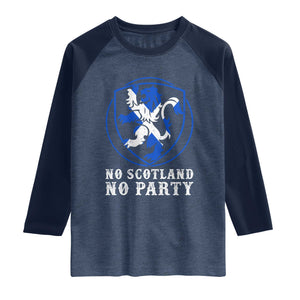 No Scotland No Party Distressed Shield Saltire Cross Raglan Shirt Vintage Football Fans Game Day