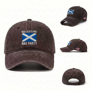 Nae Scotland Nae Party Saltire Flag Washed Cotton Baseball Cap Vintage Scottish Accent Soccer Fans Football Tournament