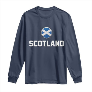 Scotland Round Saltire Flag Emblem Long Sleeve Shirt Classic Varsity Typography Sports Fans