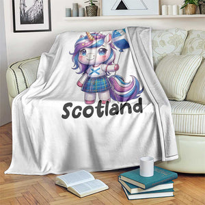 Cute Unicorn Wearing Tartan Kilt Holding Saltire Flag Graphic Throw Blanket