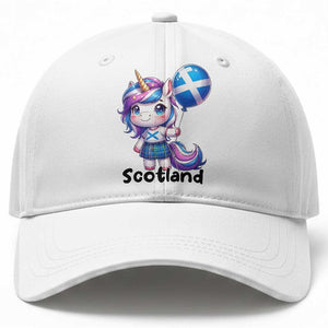 Cute Unicorn Wearing Tartan Kilt Holding Saltire Flag Graphic Baseball Cap