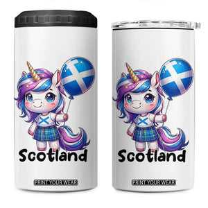 Cute Unicorn Wearing Tartan Kilt Holding Saltire Flag Graphic 4 in 1 Can Cooler Tumbler