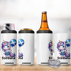 Cute Unicorn Wearing Tartan Kilt Holding Saltire Flag Graphic 4 in 1 Can Cooler Tumbler