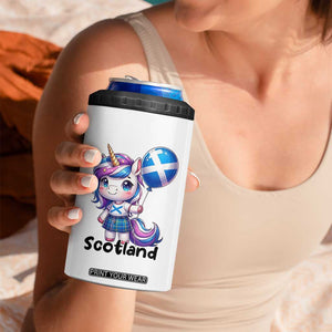 Cute Unicorn Wearing Tartan Kilt Holding Saltire Flag Graphic 4 in 1 Can Cooler Tumbler