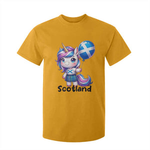 Cute Unicorn Wearing Tartan Kilt Holding Saltire Flag Graphic T Shirt For Kid