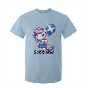 Cute Unicorn Wearing Tartan Kilt Holding Saltire Flag Graphic T Shirt For Kid
