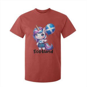 Cute Unicorn Wearing Tartan Kilt Holding Saltire Flag Graphic T Shirt For Kid