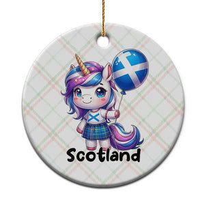 Cute Unicorn Wearing Tartan Kilt Holding Saltire Flag Graphic Ceramic Ornament