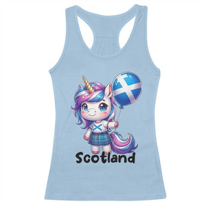 Cute Unicorn Wearing Tartan Kilt Holding Saltire Flag Graphic Racerback Tank Top