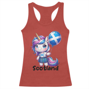 Cute Unicorn Wearing Tartan Kilt Holding Saltire Flag Graphic Racerback Tank Top