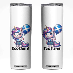 Cute Unicorn Wearing Tartan Kilt Holding Saltire Flag Graphic Skinny Tumbler