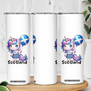 Cute Unicorn Wearing Tartan Kilt Holding Saltire Flag Graphic Skinny Tumbler