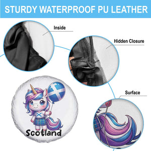 Cute Unicorn Wearing Tartan Kilt Holding Saltire Flag Graphic Spare Tire Cover