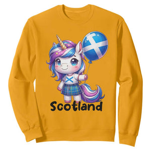 Cute Unicorn Wearing Tartan Kilt Holding Saltire Flag Graphic Sweatshirt