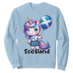 Cute Unicorn Wearing Tartan Kilt Holding Saltire Flag Graphic Sweatshirt
