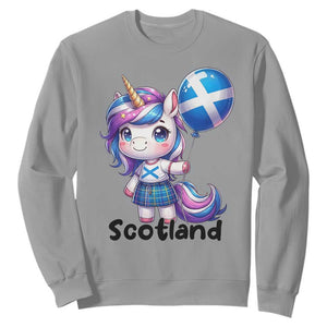 Cute Unicorn Wearing Tartan Kilt Holding Saltire Flag Graphic Sweatshirt