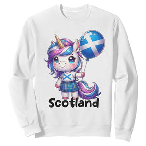 Cute Unicorn Wearing Tartan Kilt Holding Saltire Flag Graphic Sweatshirt