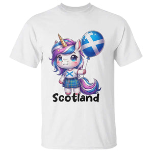 Cute Unicorn Wearing Tartan Kilt Holding Saltire Flag Graphic T Shirt