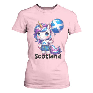 Cute Unicorn Wearing Tartan Kilt Holding Saltire Flag Graphic T Shirt For Women