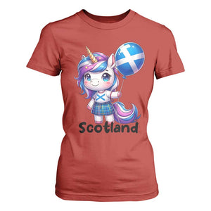 Cute Unicorn Wearing Tartan Kilt Holding Saltire Flag Graphic T Shirt For Women