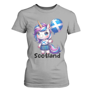 Cute Unicorn Wearing Tartan Kilt Holding Saltire Flag Graphic T Shirt For Women