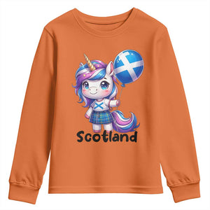 Cute Unicorn Wearing Tartan Kilt Holding Saltire Flag Graphic Youth Sweatshirt