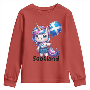 Cute Unicorn Wearing Tartan Kilt Holding Saltire Flag Graphic Youth Sweatshirt