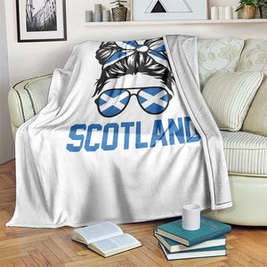 Scotland Messy Bun Hair Saltire Flag Ribbon Bow Throw Blanket Scottish Pride for Girls Women