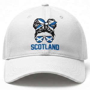 Scotland Messy Bun Hair Saltire Flag Ribbon Bow Baseball Cap Scottish Pride for Girls Women