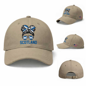 Scotland Messy Bun Hair Saltire Flag Ribbon Bow Baseball Cap Scottish Pride for Girls Women