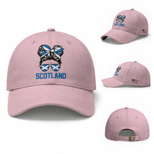 Scotland Messy Bun Hair Saltire Flag Ribbon Bow Baseball Cap Scottish Pride for Girls Women