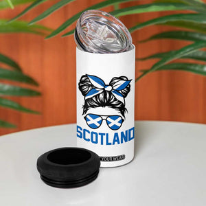 Scotland Messy Bun Hair Saltire Flag Ribbon Bow 4 in 1 Can Cooler Tumbler Scottish Pride for Girls Women