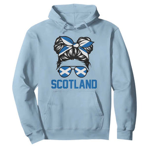 Scotland Messy Bun Hair Saltire Flag Ribbon Bow Hoodie Scottish Pride for Girls Women
