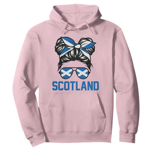 Scotland Messy Bun Hair Saltire Flag Ribbon Bow Hoodie Scottish Pride for Girls Women