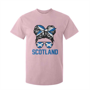 Scotland Messy Bun Hair Saltire Flag Ribbon Bow T Shirt For Kid Scottish Pride for Girls Women