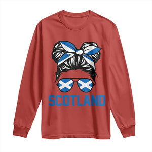 Scotland Messy Bun Hair Saltire Flag Ribbon Bow Long Sleeve Shirt Scottish Pride for Girls Women