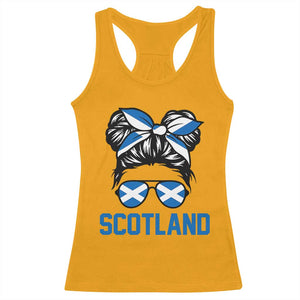 Scotland Messy Bun Hair Saltire Flag Ribbon Bow Racerback Tank Top Scottish Pride for Girls Women