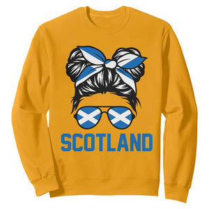 Scotland Messy Bun Hair Saltire Flag Ribbon Bow Sweatshirt Scottish Pride for Girls Women